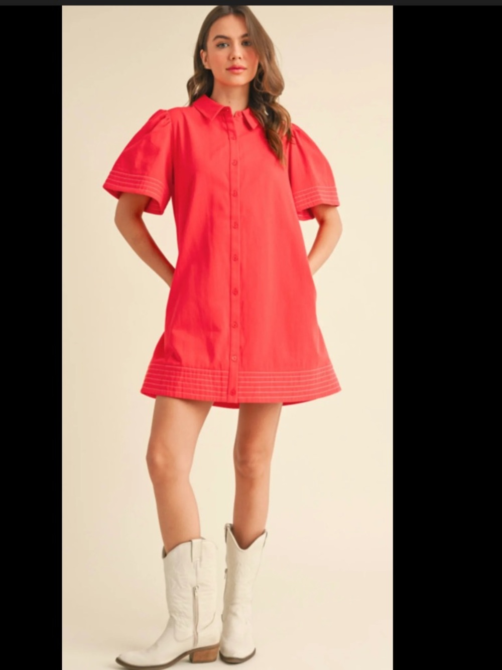 &merci Bright Red Shirt dress